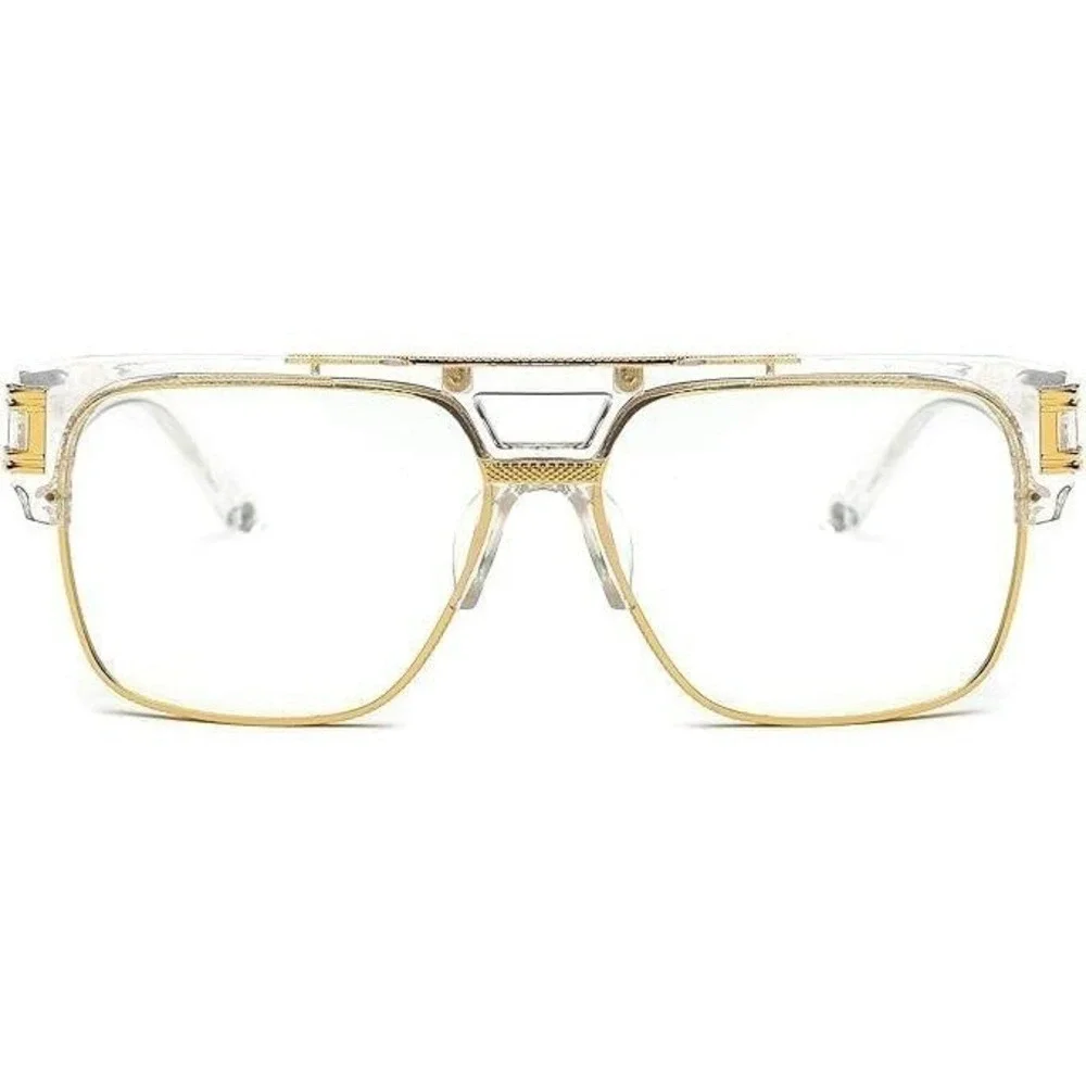 Sunglasses Clear Frame Gold Accents Hip Hop Fashion Men Street Wear Lentes Gafas